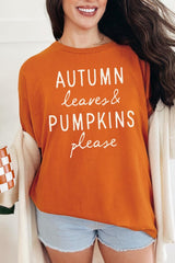 5000P-E3158 Autumn Leaves Pumpkins Graphic Plus Heavy Cotton Tee $12.75