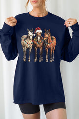 UL240P-E3182 Christmas Horses Graphic Plus Long Sleeve Tee $17