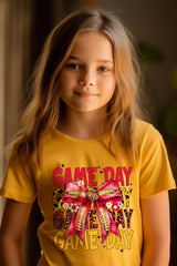 US3001Y-E3091Z Red Yellow Football Game Day Bow Kids Graphic Tee $11