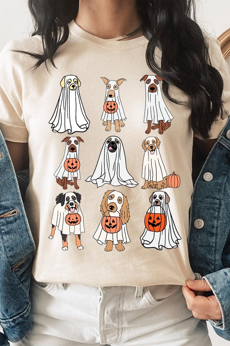 US3001-E3106 Halloween Ghost Dog Graphic Tee $12.5
