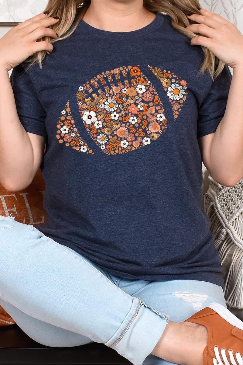 US3001-E3133 Floral Football Graphic Tee $12.5