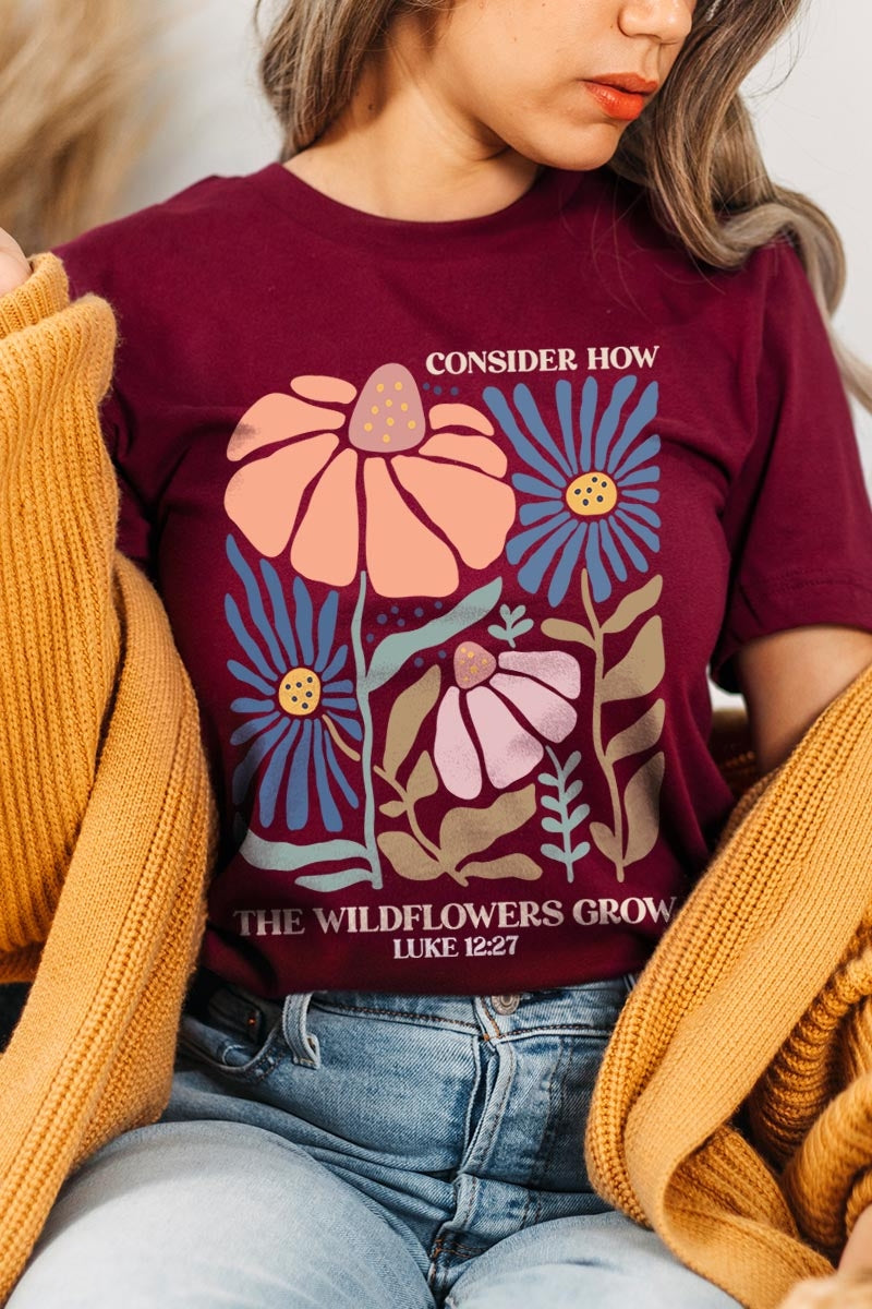 US3001P-E3067 Consider the Wildflowers Graphic Plus Tee $16