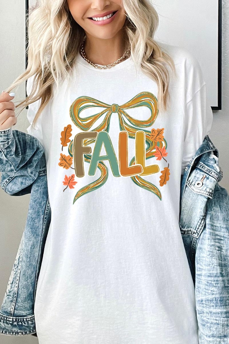 5000-E3121 Fall Brushstroke Bow Graphic Heavy Cotton Tee $9