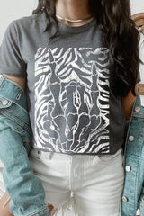 US3001P-E3177 Skeleton Hands Zebra Graphic Plus Tee $16