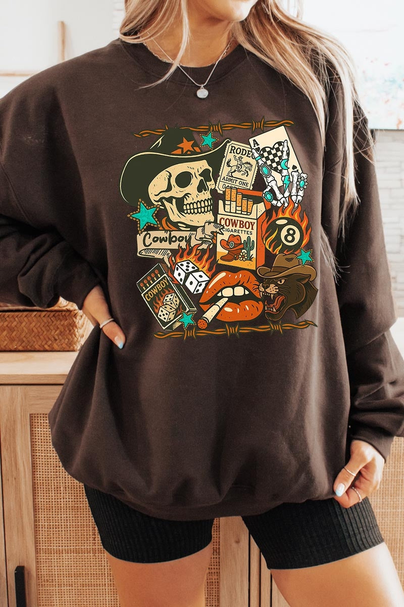 UL180P-E3096 Vintage Western Collage Graphic Plus Sweatshirt $25