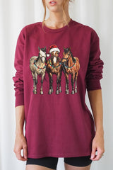 UL240P-E3182 Christmas Horses Graphic Plus Long Sleeve Tee $17