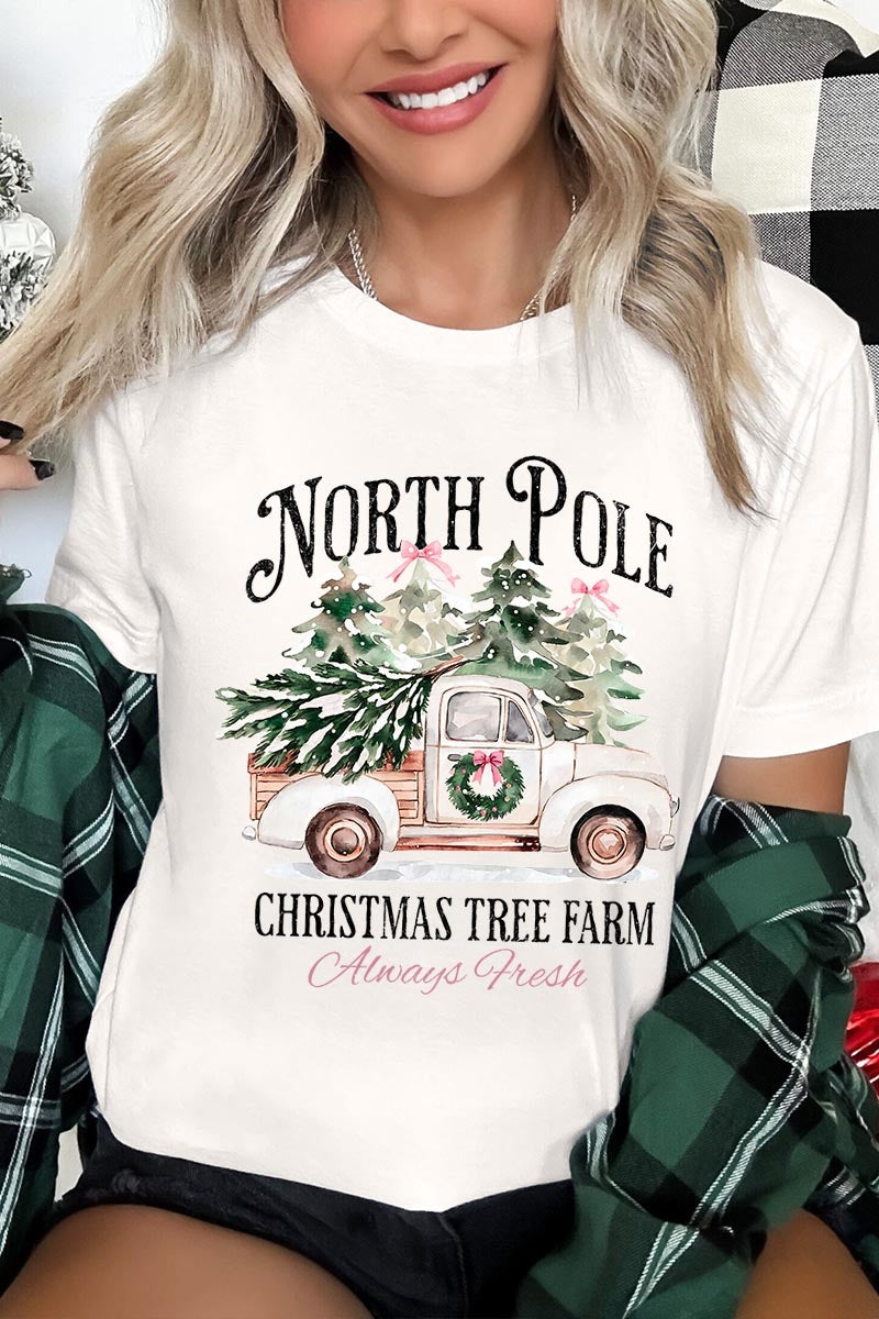 US3001-E3174 North Pole Christmas Graphic Tee $12.5