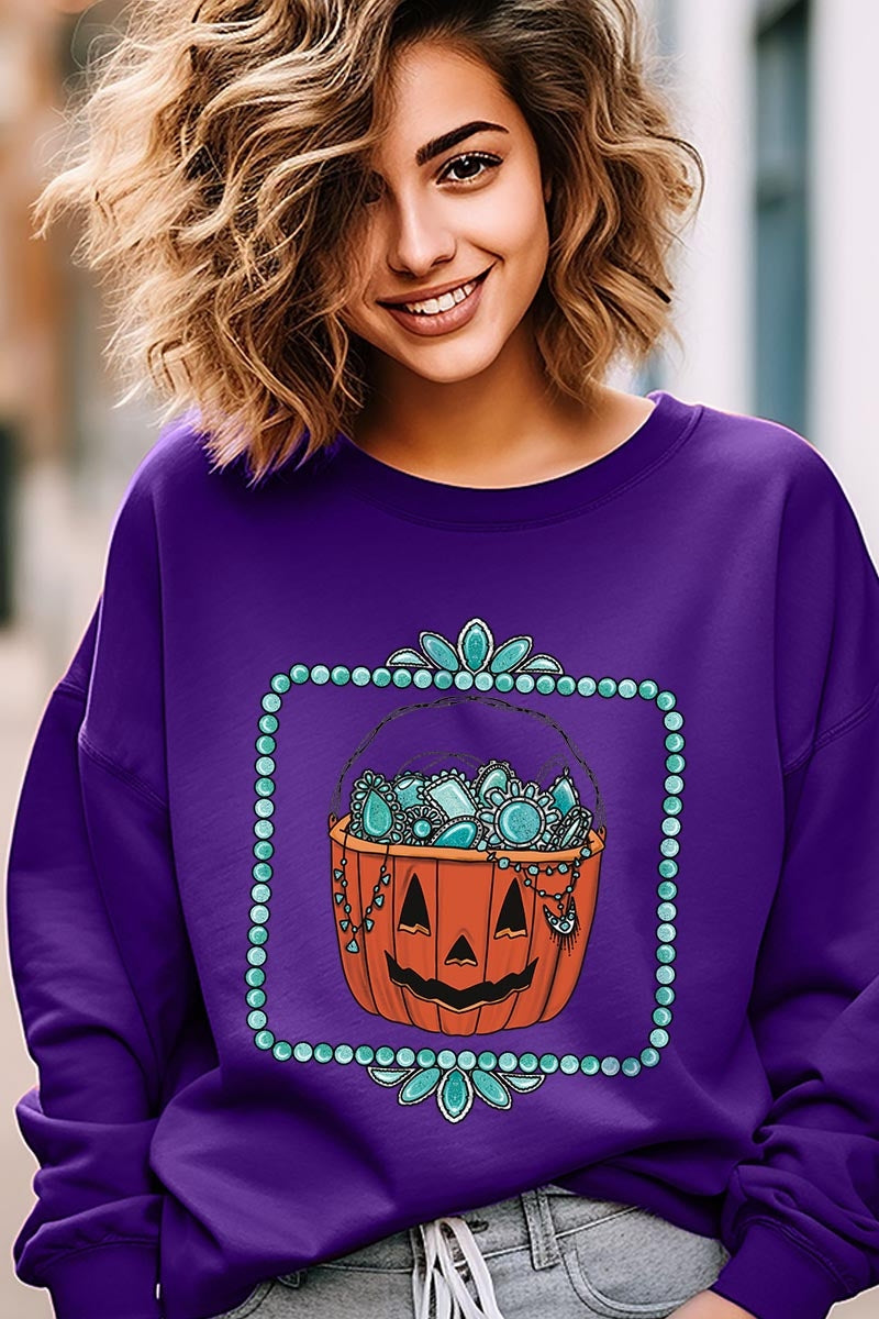 UL180P-E3140 Halloween turquoise pumpkin Plus Sweatshirt $25