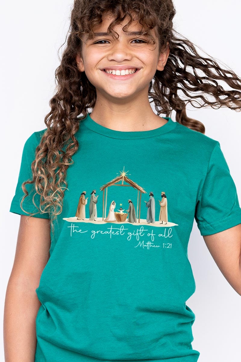 US3001Y-E3183Z Nativity Gift Kids Graphic Tee $11