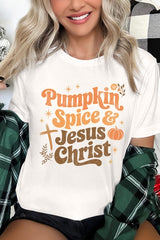 US3001P-E3164 Pumpkin Spice & Jesus Graphic Plus Tee $16