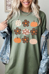 5000-E3117 Pumpkins & Flowers Fall Graphic Heavy Cotton Tee $9