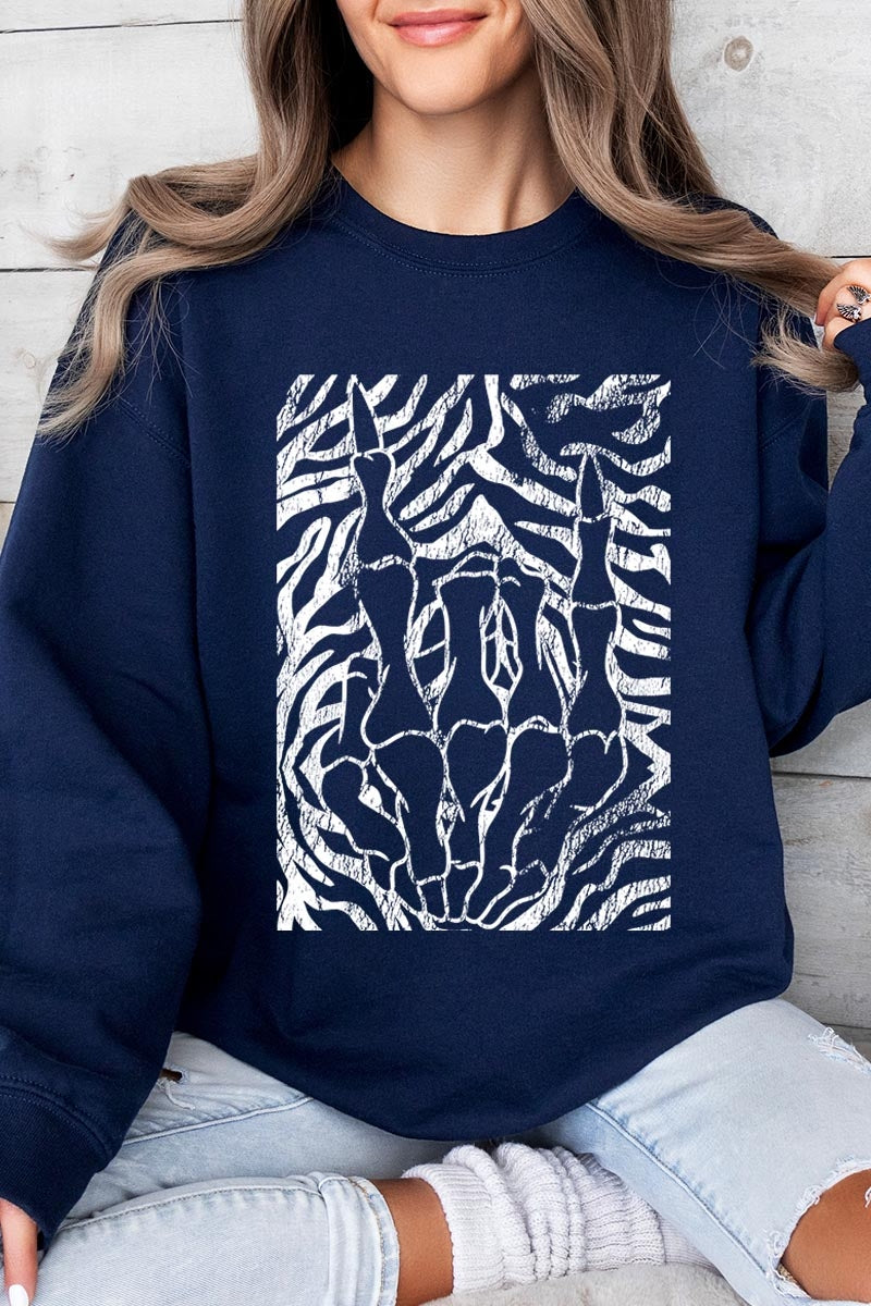UL180-E3177 Skeleton Hands Zebra Graphic Sweatshirt $20