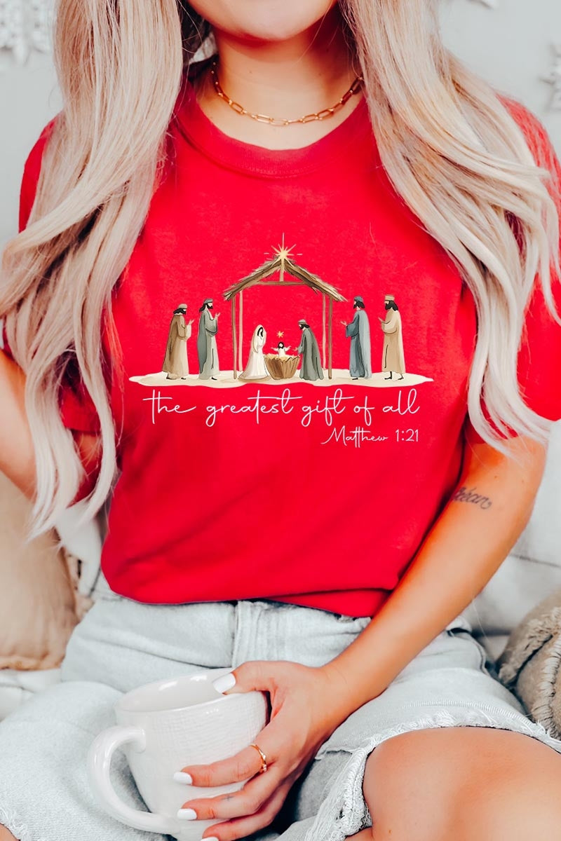 US3001P-E3183 Nativity Gift Graphic Plus Tee $16