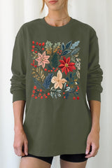 UL240P-E3186 Floral Christmas Graphic Plus Long Sleeve Tee $17
