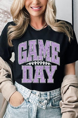 US3001-E3127 Purple Gingham Game Day Graphic Tee $12.5