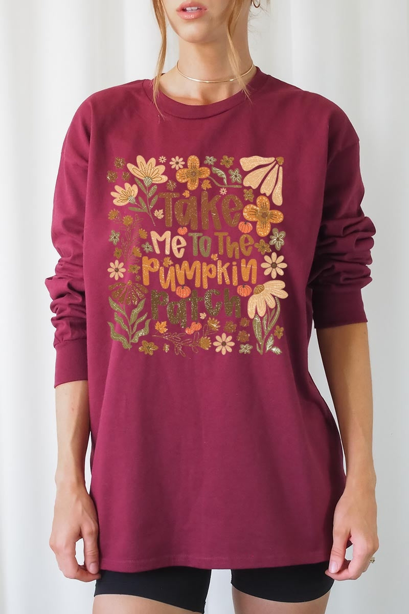 UL240P-E3136 Take Me To The Pumpkin Patch Plus Long Sleeve Tee $17