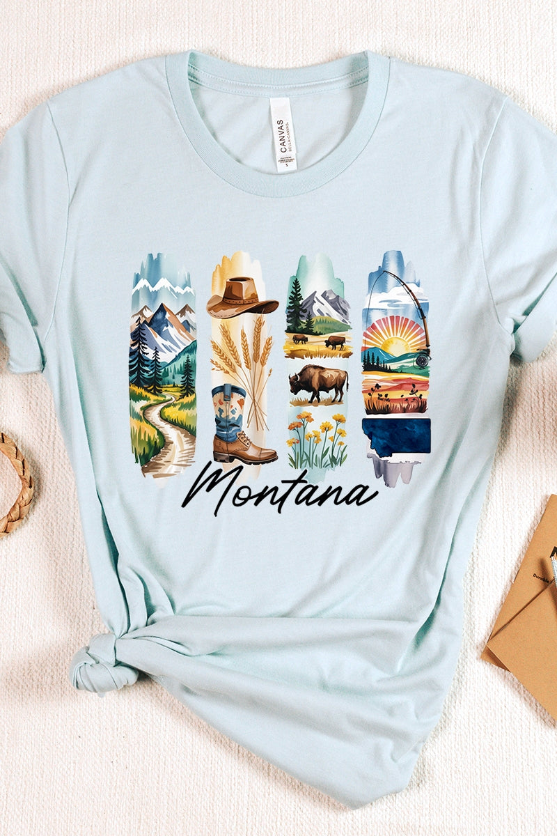 US3001P-E3061MT Montana State Brushstroke Graphic Plus Tee $16