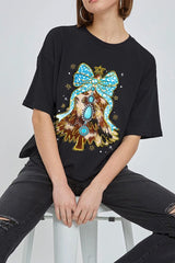 CTS-E3184 Turquoise Christmas Tree Graphic Relaxed Crop Top $11