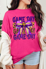 5000-E3092 Purple Football Game Day Bow Heavy Cotton Tee $9