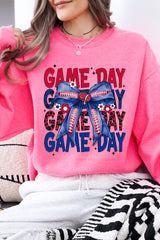 UL180P-E3087 Red Blue Football Game Day Bow Plus Sweatshirt $25
