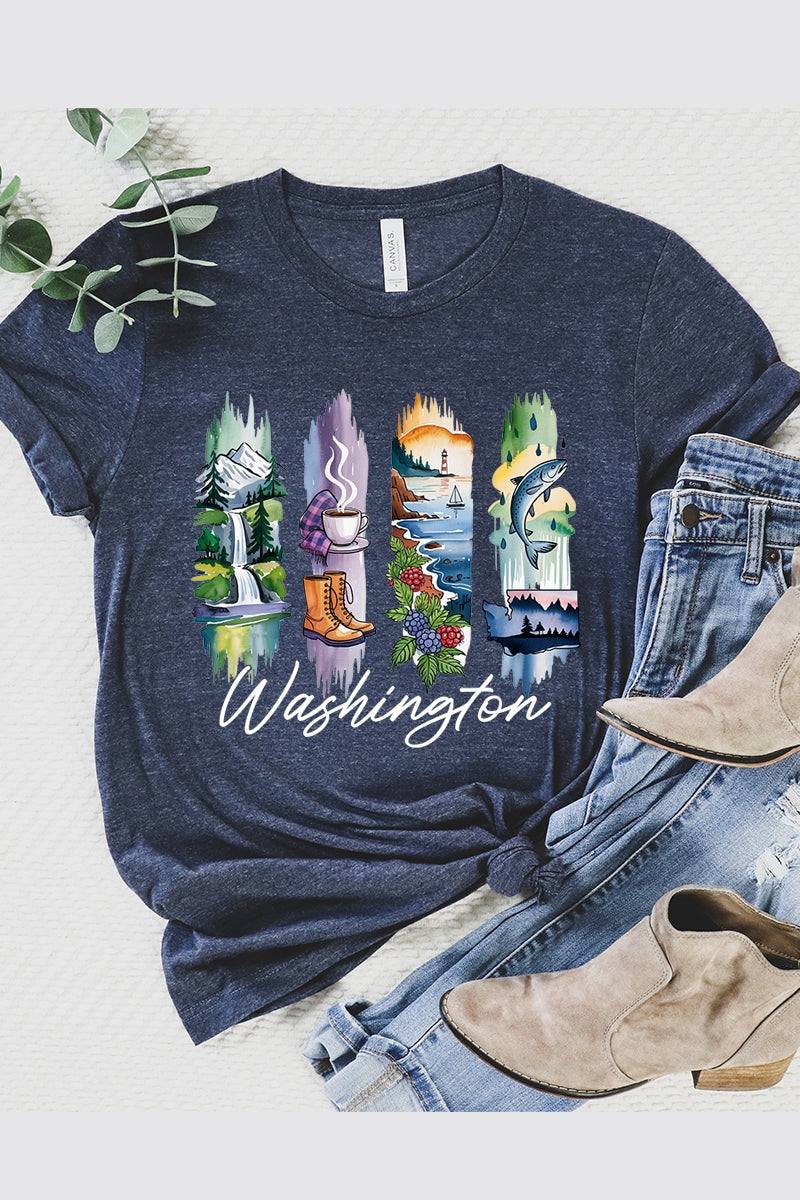 US3001P-E3061WA Washington State Brushstroke Graphic Plus Tee $16