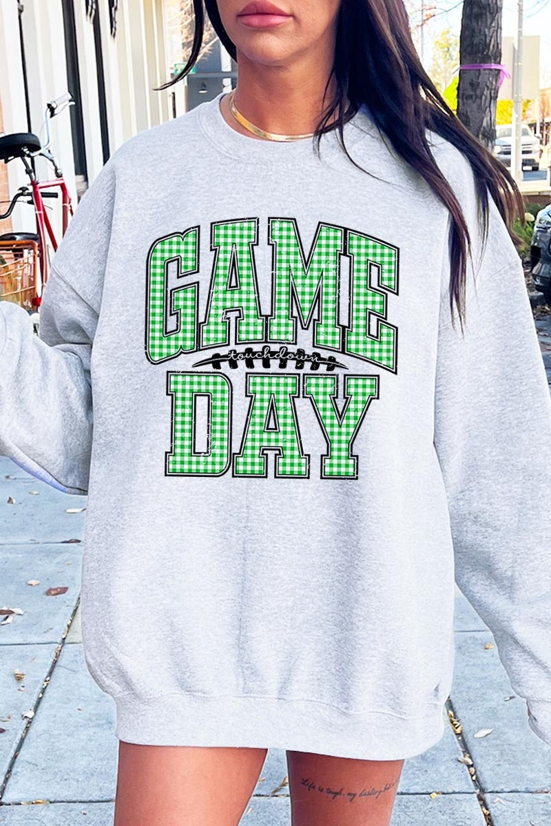 UL180P-E3128 Green Gingham Game Day Graphic Plus Sweatshirt $25