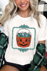 US3001-E3140 Halloween turquoise pumpkin Graphic Tee $12.5