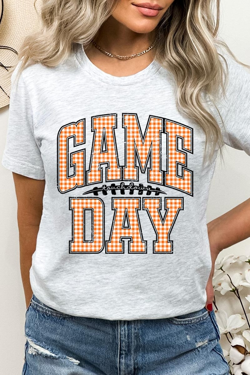 US3001P-E3129 Orange Gingham Game Day Graphic Plus Tee $16