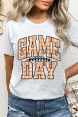 US3001-E3129 Orange Gingham Game Day Graphic Tee $12.5