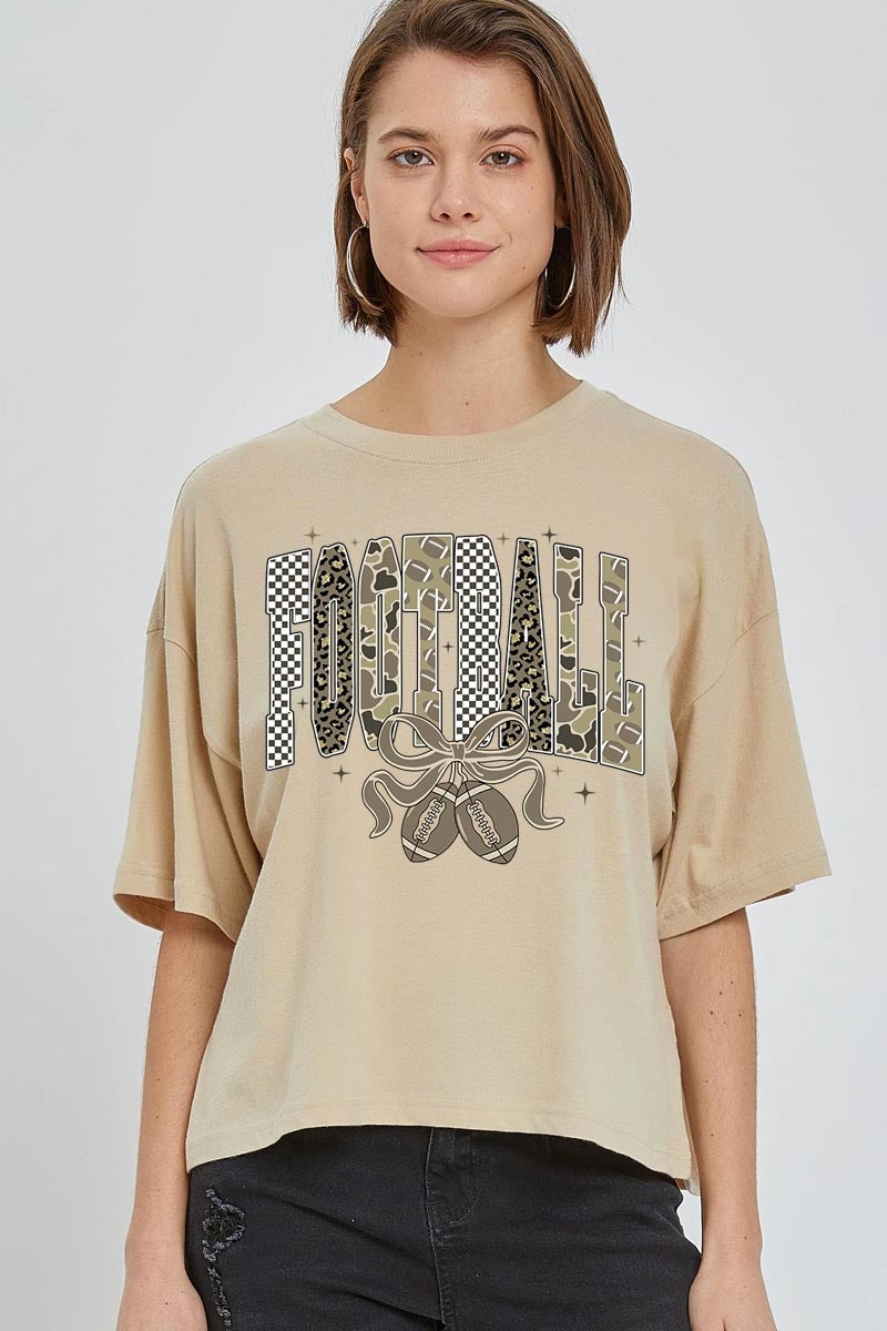 CTS-E3132 Camo Football Graphic Relaxed Crop Top $11