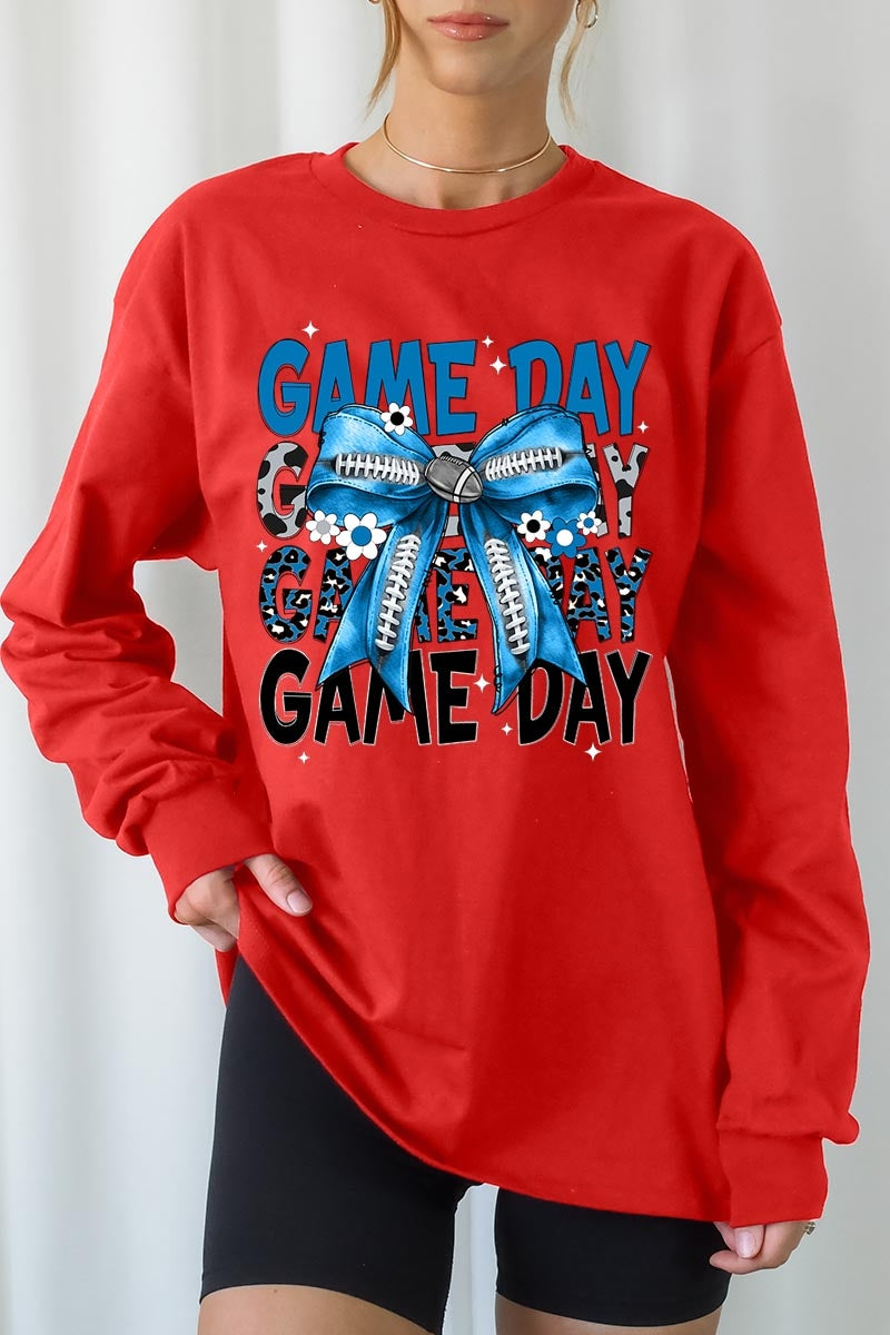 UL240P-E3089 Blue Silver Football Bow Plus Long Sleeve Tee $17