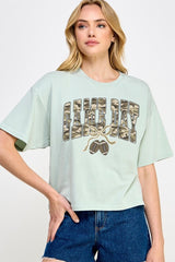 CTS-E3131 Football Game Day Camo Graphic Relaxed Crop Top $11