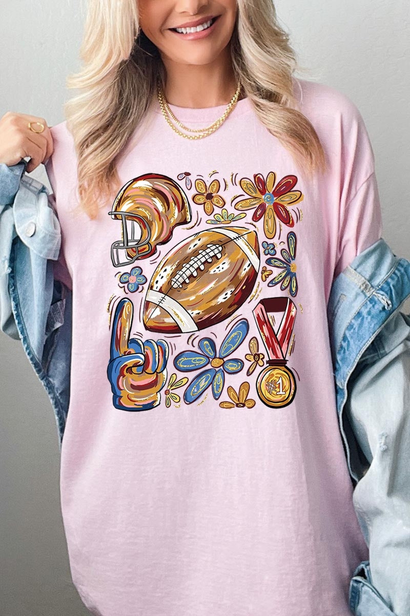 5000P-E3072 Retro Floral Football Graphic Plus Heavy Cotton Tee $12.75