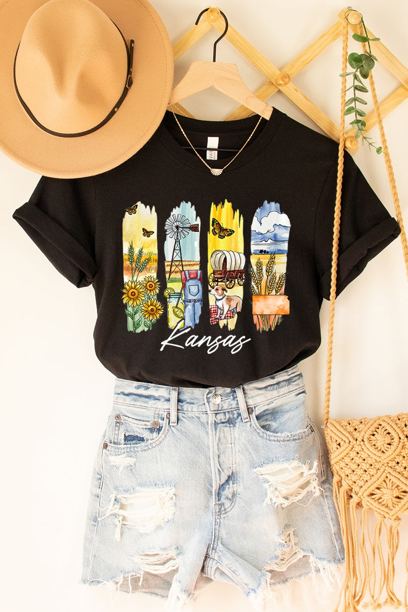 US3001P-E3061KS Kansas State Brushstroke Graphic Plus Tee $16
