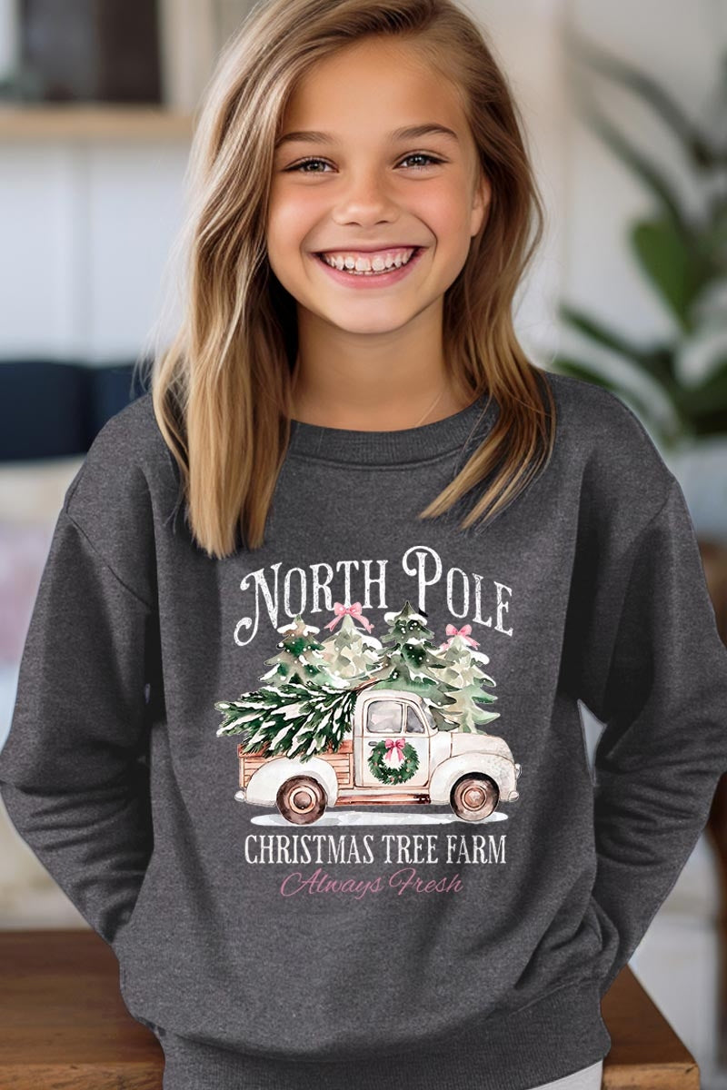 UL180B-E3174Z North Pole Christmas Kids Graphic Sweatshirt $20