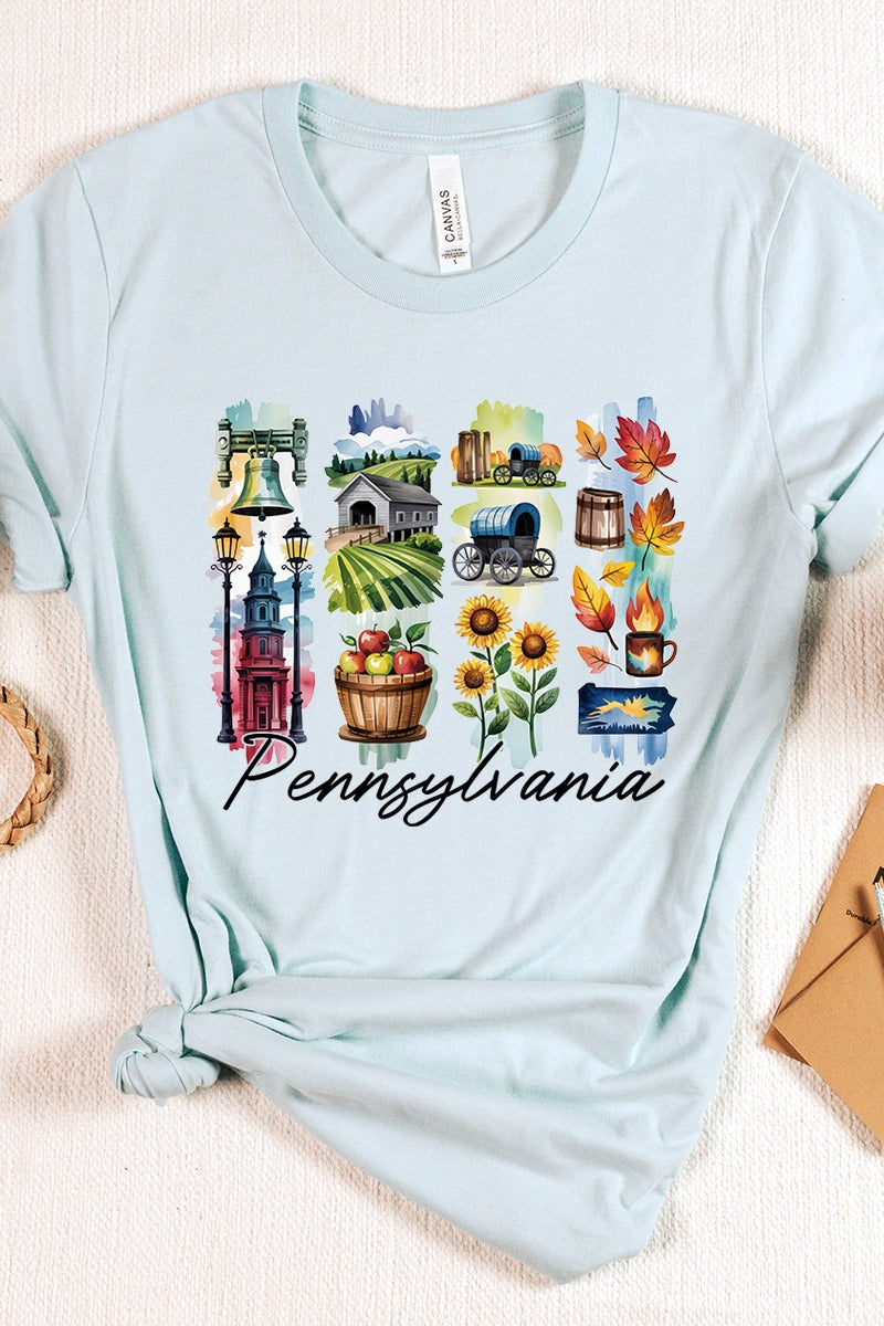 US3001-E3061PA Pennsylvania State Brushstroke Graphic Tee $12.5
