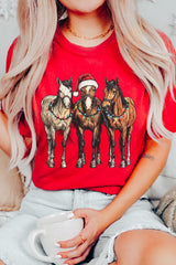 US3001P-E3182 Christmas Horses Graphic Plus Tee $16
