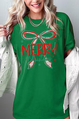 5000P-E3197 Merry Christmas Bow Graphic Plus Heavy Cotton Tee $12.75
