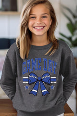 UL180B-E3065Z Blue Game Day Football Bow Kids Graphic Sweatshirt $20
