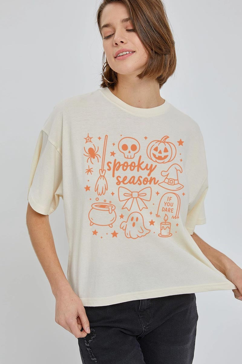 CTS-E3141 Halloween Doodle Graphic Relaxed Crop Top $11