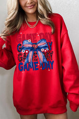 UL180-E3087 Red Blue Football Game Day Bow Graphic Sweatshirt $20