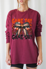 UL240P-E3088 Orange Black Football Bow Plus Long Sleeve Tee $17