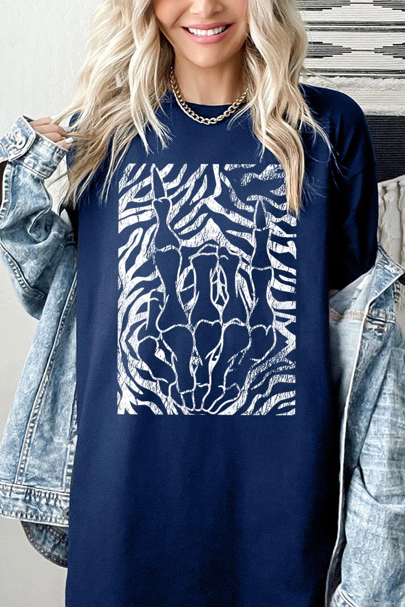 5000-E3177 Skeleton Hands Zebra Graphic Heavy Cotton Tee $9