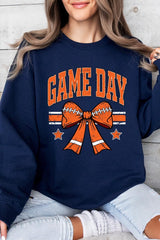 UL180P-E3064 Orange Game Day Football Bow Plus Sweatshirt $25