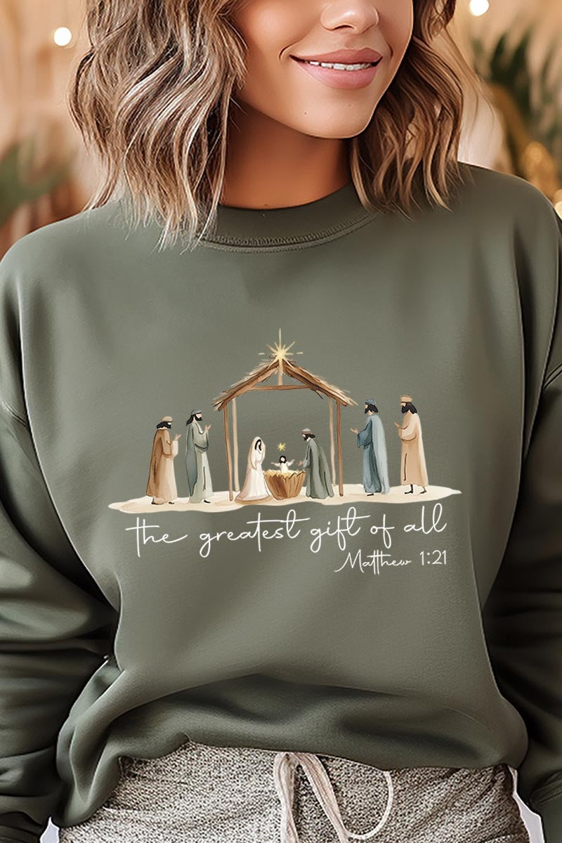UL180-E3183 Nativity Gift Graphic Sweatshirt $20