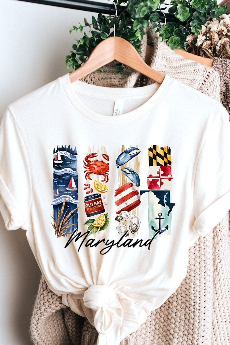 US3001P-E3061MD Maryland State Brushstroke Graphic Plus Tee $16