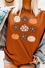 US3001-E3117 Pumpkins & Flowers Fall Graphic Tee $12.5