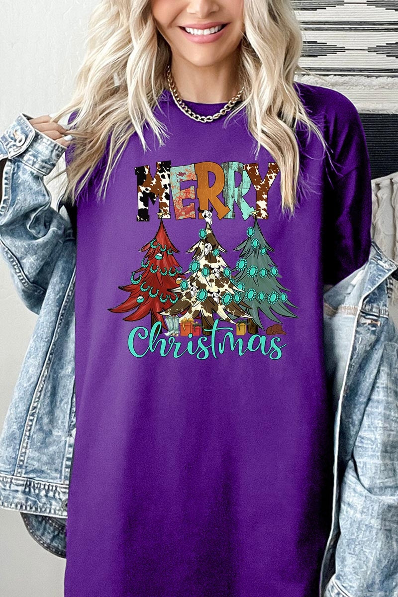 5000P-E3200 Merry Christmas Trees Graphic Plus Heavy Cotton Tee $12.75