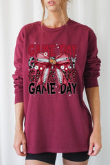 UL240P-E3093 Red Silver Football Bow Plus Long Sleeve Tee $17