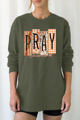 UL240-E3166 Pray Fall Christian Graphic Long Sleeve Tee $13.75